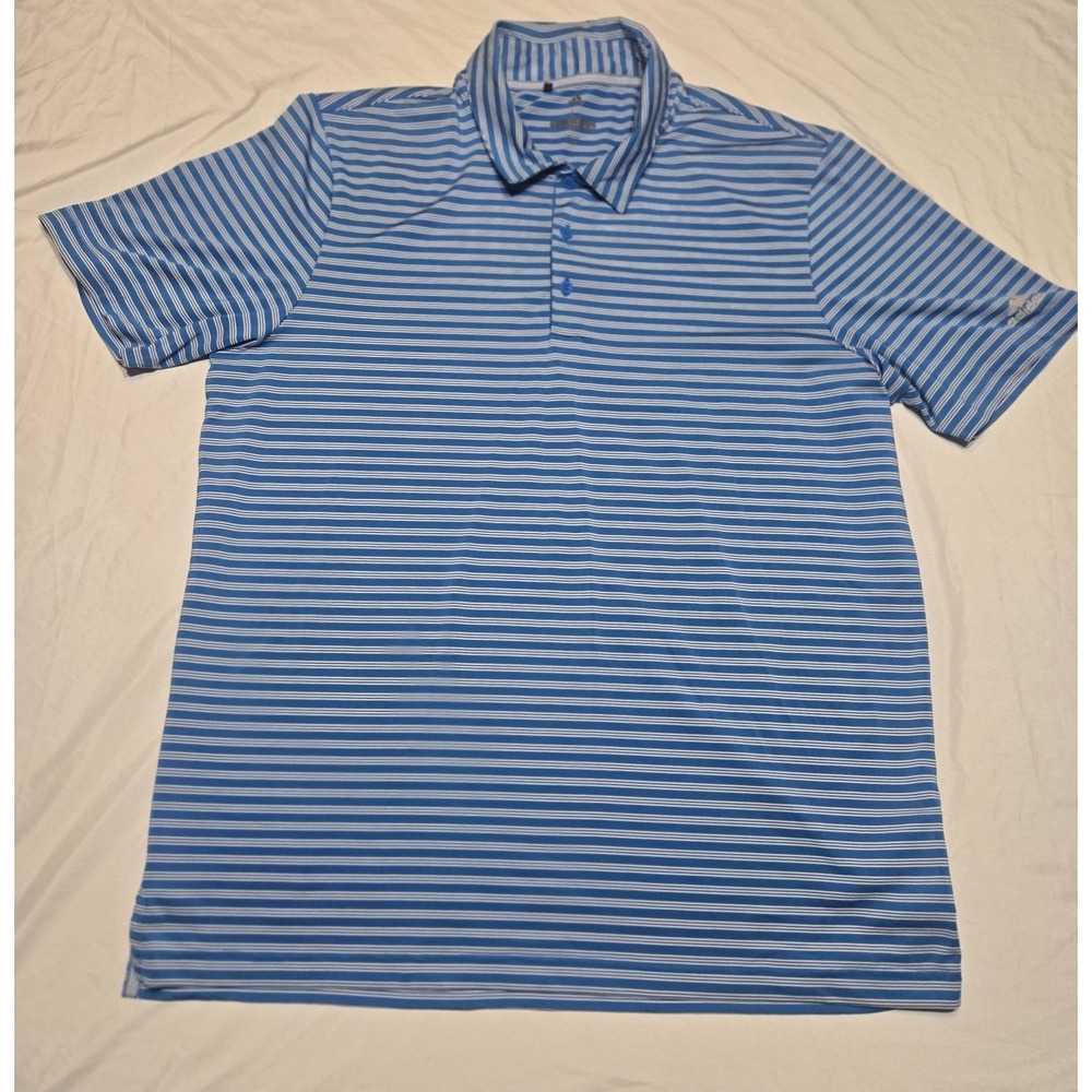 Adidas Golf Polo Performance Shirt Mens Large Blue White Striped Logo Athletic
